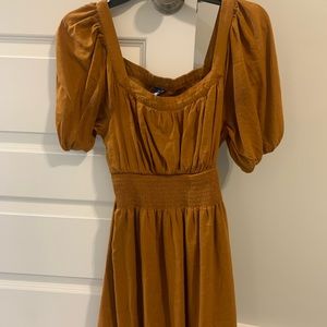 Dark mustard puffy sleeves dress